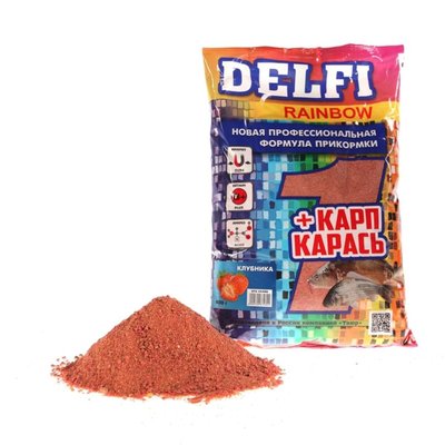 Прикормка Delfi RAINBOW карп карась клубника красная 800г